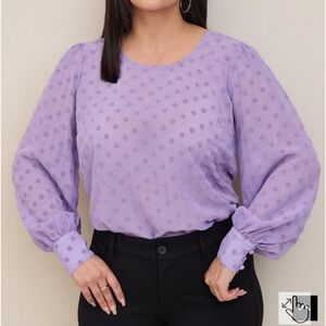 Torrid Lavender Chiffon Dot Puff Sleeve Blouse Size 2